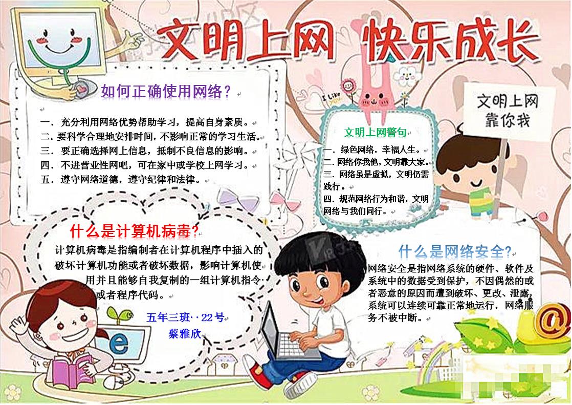 2019年学校网络安全电脑小报手抄报部分作品