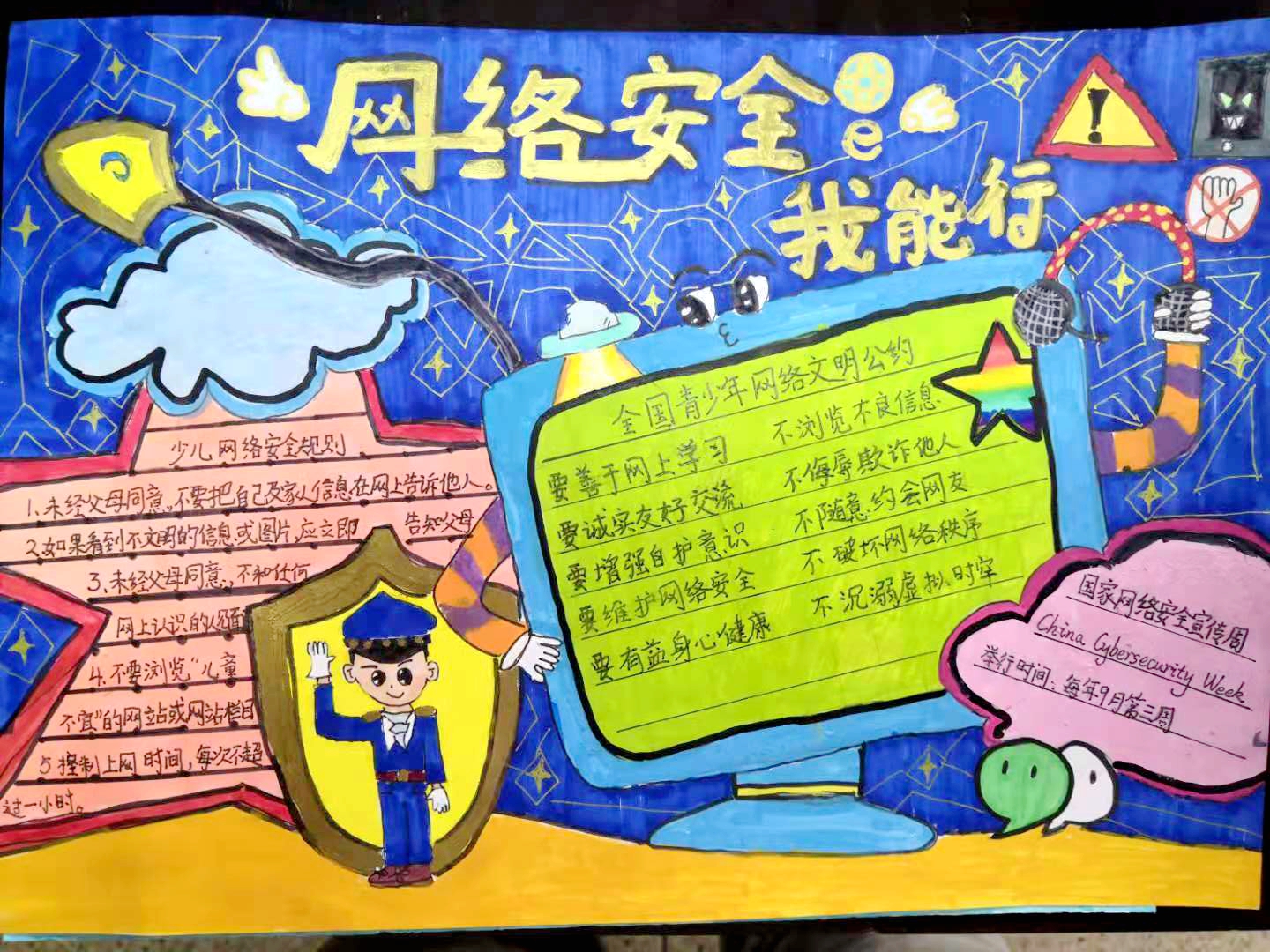 2019年学校网络安全电脑小报手抄报部分作品
